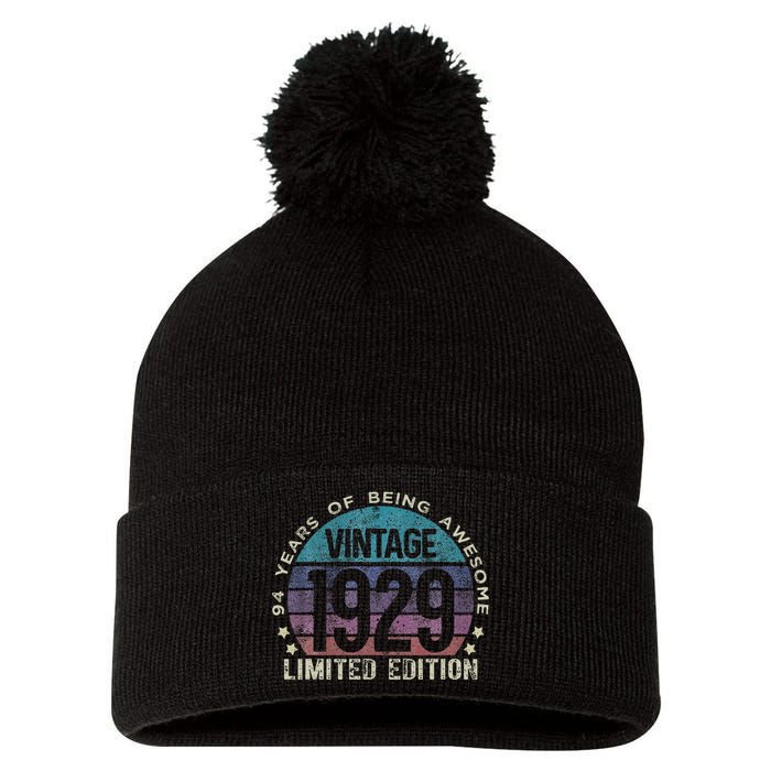 94th Birthday 94 Year Old Gifts Vintage 1929 Limited Edition Pom Pom 12in Knit Beanie