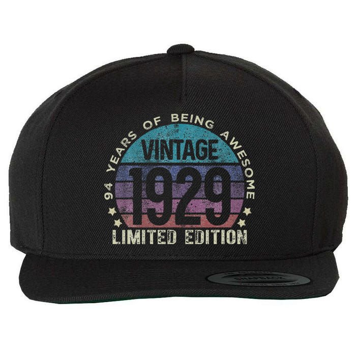 94th Birthday 94 Year Old Gifts Vintage 1929 Limited Edition Wool Snapback Cap