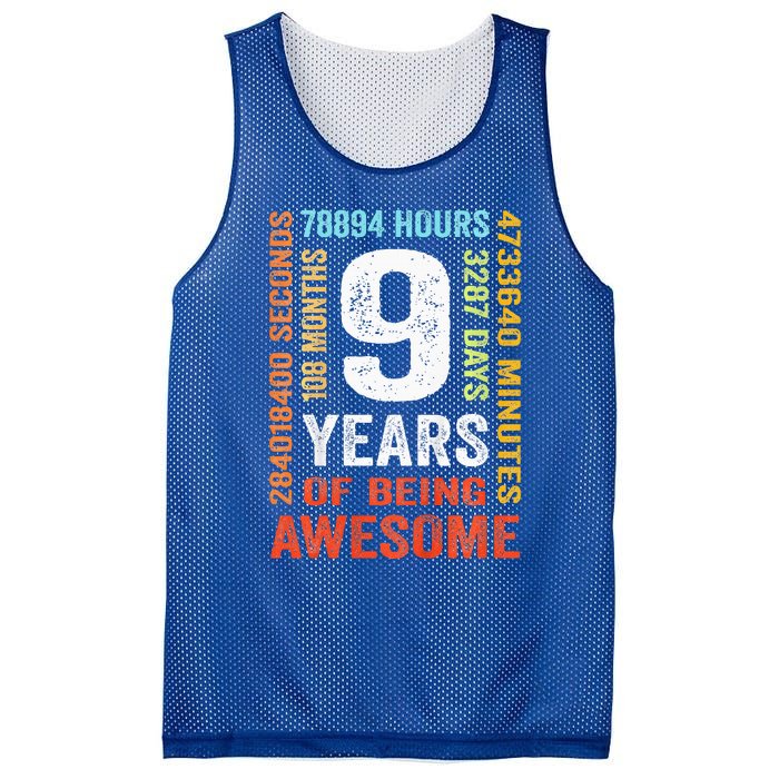 9th Birthday 9 Years Old Vintage Retro 108 Months Mesh Reversible Basketball Jersey Tank