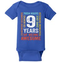 9th Birthday 9 Years Old Vintage Retro 108 Months Baby Bodysuit