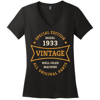 90th Birthday 90 Years Old Born in 1933 Vintage Ninety years Women's V-Neck T-Shirt