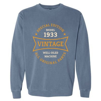 90th Birthday 90 Years Old Born in 1933 Vintage Ninety years Garment-Dyed Sweatshirt