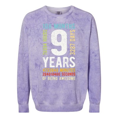 9th Birthday 9 Years Old Vintage Retro 108 Months Colorblast Crewneck Sweatshirt