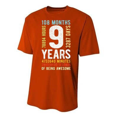 9th Birthday 9 Years Old Vintage Retro 108 Months Performance Sprint T-Shirt