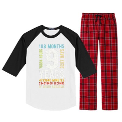 9th Birthday 9 Years Old Vintage Retro 108 Months Raglan Sleeve Pajama Set