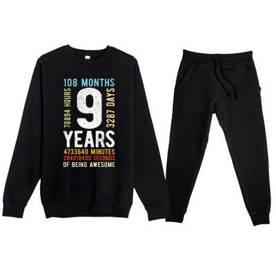 9th Birthday 9 Years Old Vintage Retro 108 Months Premium Crewneck Sweatsuit Set