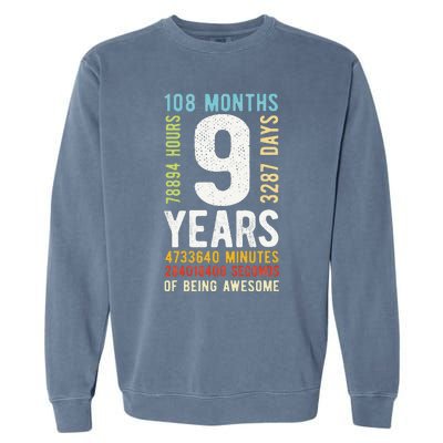 9th Birthday 9 Years Old Vintage Retro 108 Months Garment-Dyed Sweatshirt