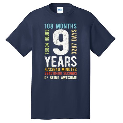 9th Birthday 9 Years Old Vintage Retro 108 Months Tall T-Shirt