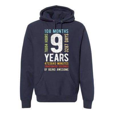 9th Birthday 9 Years Old Vintage Retro 108 Months Premium Hoodie