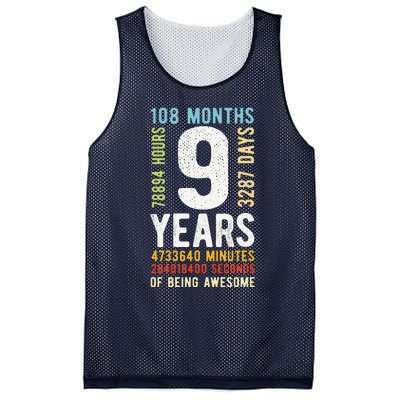 9th Birthday 9 Years Old Vintage Retro 108 Months Mesh Reversible Basketball Jersey Tank