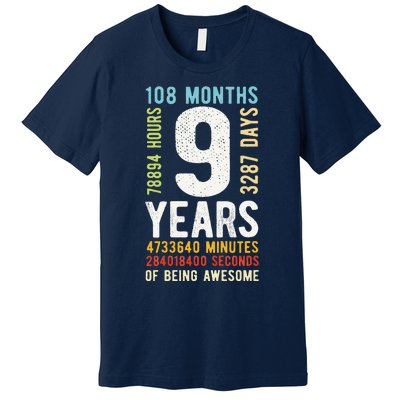 9th Birthday 9 Years Old Vintage Retro 108 Months Premium T-Shirt