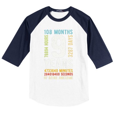 9th Birthday 9 Years Old Vintage Retro 108 Months Baseball Sleeve Shirt