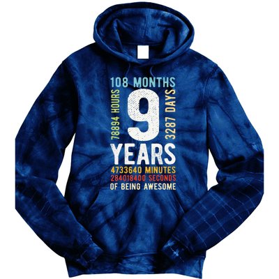 9th Birthday 9 Years Old Vintage Retro 108 Months Tie Dye Hoodie