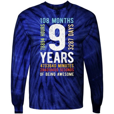 9th Birthday 9 Years Old Vintage Retro 108 Months Tie-Dye Long Sleeve Shirt