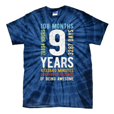 9th Birthday 9 Years Old Vintage Retro 108 Months Tie-Dye T-Shirt