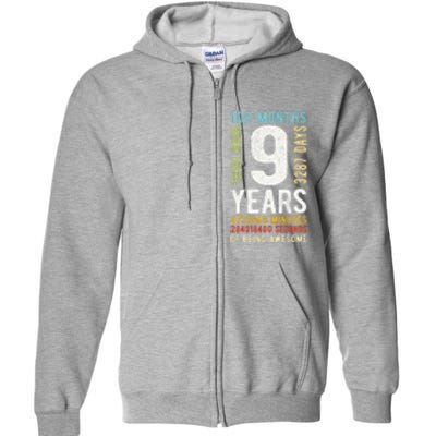 9th Birthday 9 Years Old Vintage Retro 108 Months Full Zip Hoodie