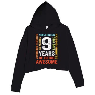 9th Birthday 9 Years Old Vintage Retro 108 Months Crop Fleece Hoodie