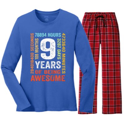 9th Birthday 9 Years Old Vintage Retro 108 Months Women's Long Sleeve Flannel Pajama Set 