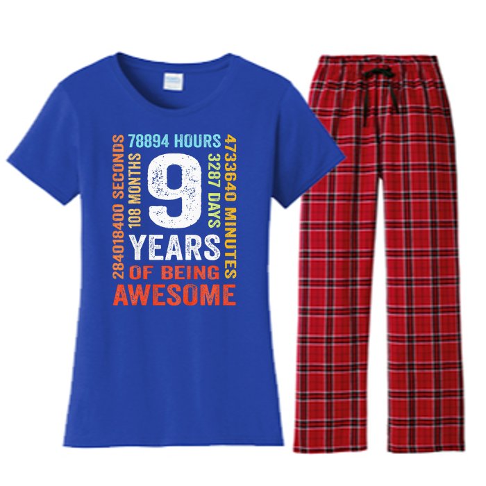 9th Birthday 9 Years Old Vintage Retro 108 Months Women's Flannel Pajama Set