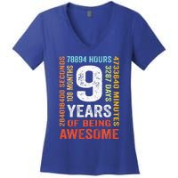 9th Birthday 9 Years Old Vintage Retro 108 Months Women's V-Neck T-Shirt