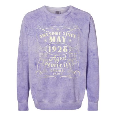 95th Birthday Awesome Since May 1928 95 Years Old Gift  Colorblast Crewneck Sweatshirt