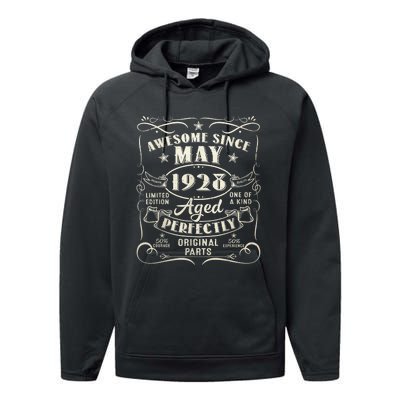 95th Birthday Awesome Since May 1928 95 Years Old Gift  Performance Fleece Hoodie