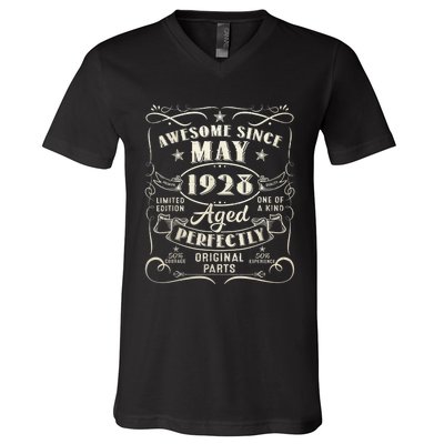 95th Birthday Awesome Since May 1928 95 Years Old Gift  V-Neck T-Shirt