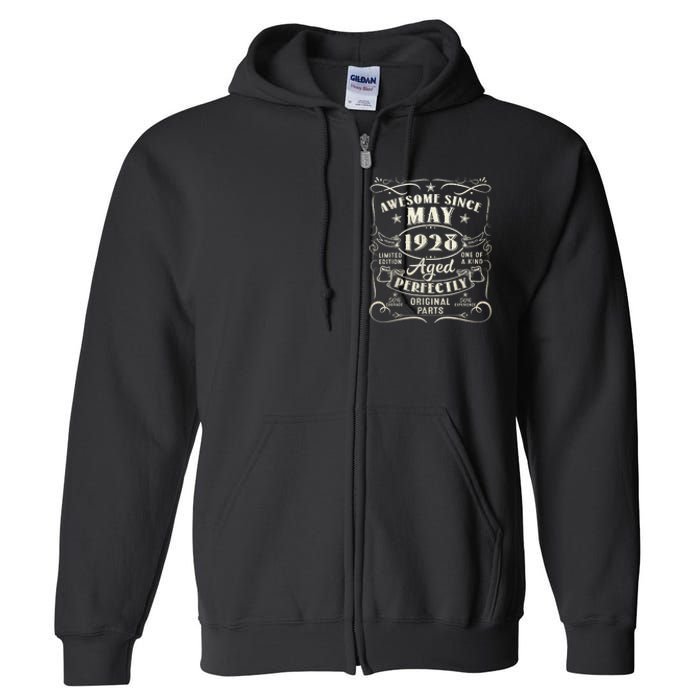 95th Birthday Awesome Since May 1928 95 Years Old Gift  Full Zip Hoodie