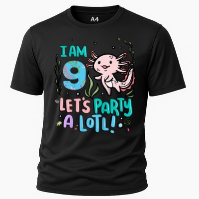 9th Birthday Axolotl - I Am 9 Let's Party A Lotl Cooling Performance Crew T-Shirt