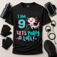 9th Birthday Axolotl - I Am 9 Let's Party A Lotl Cooling Performance Crew T-Shirt