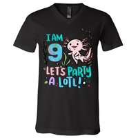 9th Birthday Axolotl - I Am 9 Let's Party A Lotl V-Neck T-Shirt