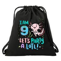 9th Birthday Axolotl - I Am 9 Let's Party A Lotl Drawstring Bag