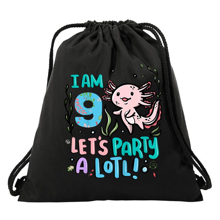 9th Birthday Axolotl - I Am 9 Let's Party A Lotl Drawstring Bag