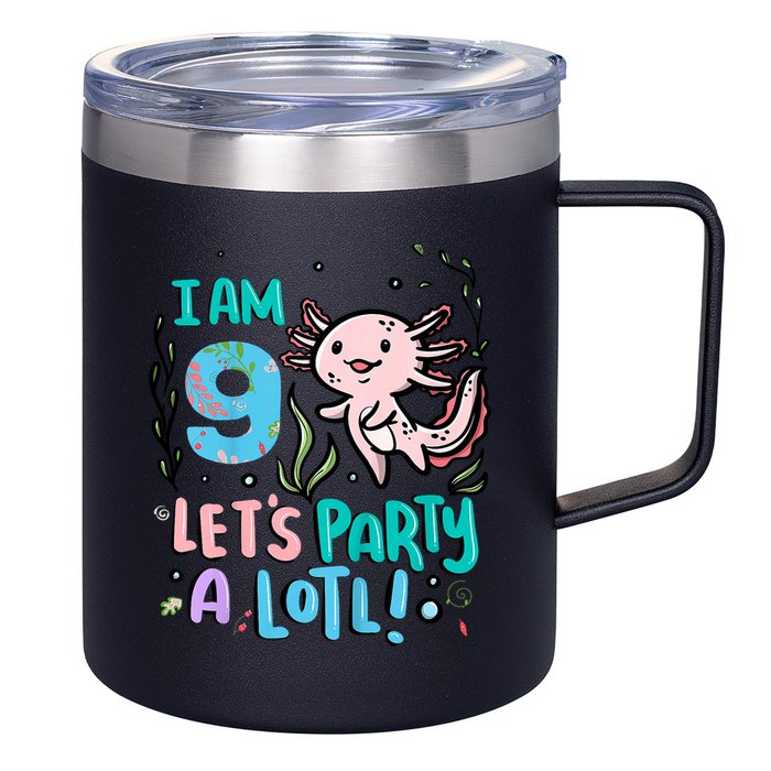 9th Birthday Axolotl - I Am 9 Let's Party A Lotl 12oz Stainless Steel Coffee Mug