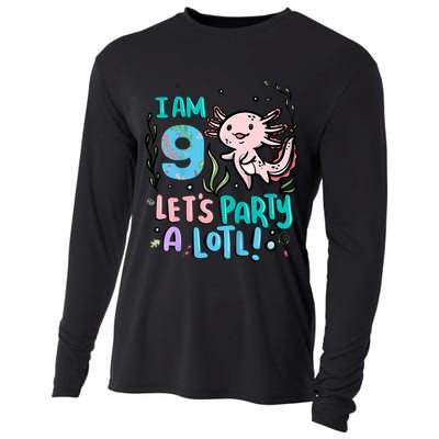 9th Birthday Axolotl - I Am 9 Let's Party A Lotl Cooling Performance Long Sleeve Crew
