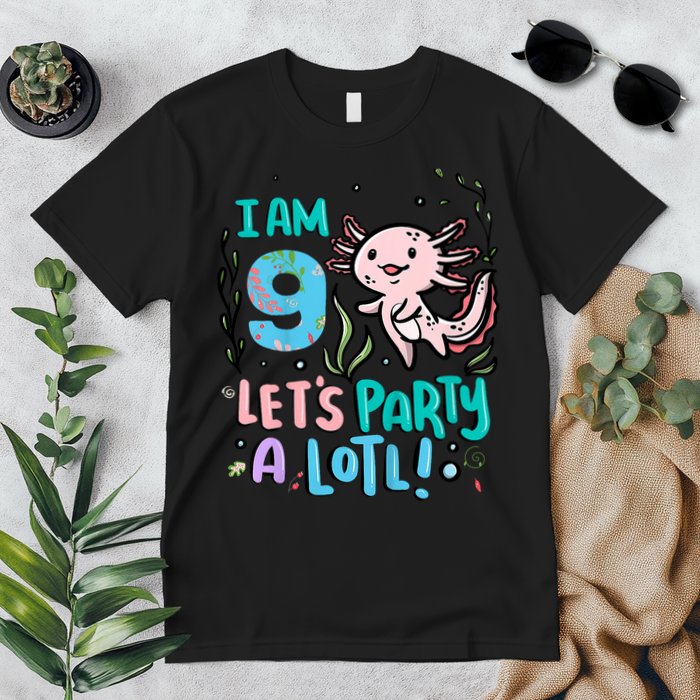 9th Birthday Axolotl - I Am 9 Let's Party A Lotl Premium T-Shirt