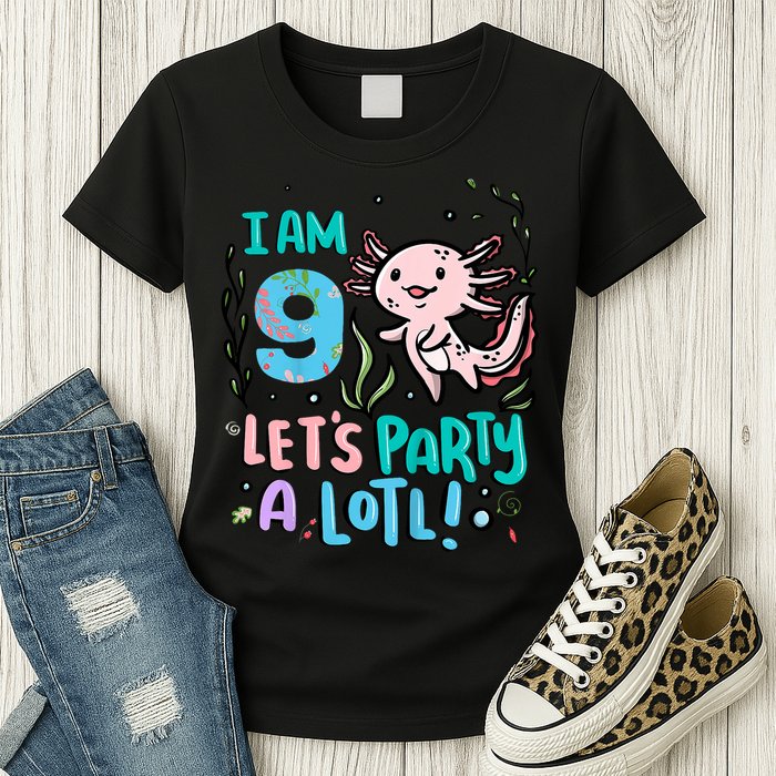 9th Birthday Axolotl - I Am 9 Let's Party A Lotl Womens T-Shirt