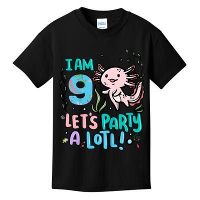 9th Birthday Axolotl - I Am 9 Let's Party A Lotl Kids T-Shirt