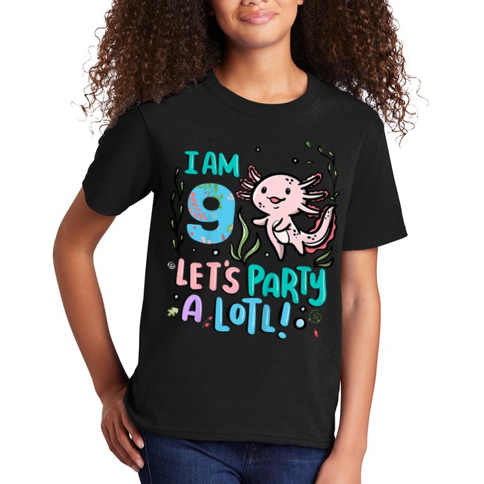 9th Birthday Axolotl - I Am 9 Let's Party A Lotl Kids T-Shirt