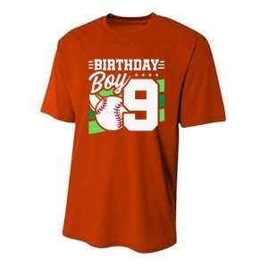 9th Birthday Baseball Birthday Party 9th Birthday Youth Performance Sprint T-Shirt