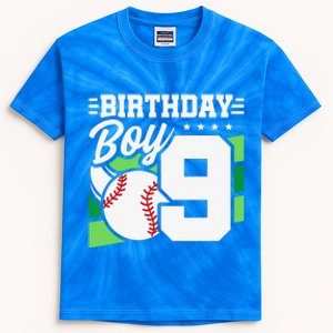 9th Birthday Baseball Birthday Party 9th Birthday Kids Tie-Dye T-Shirt