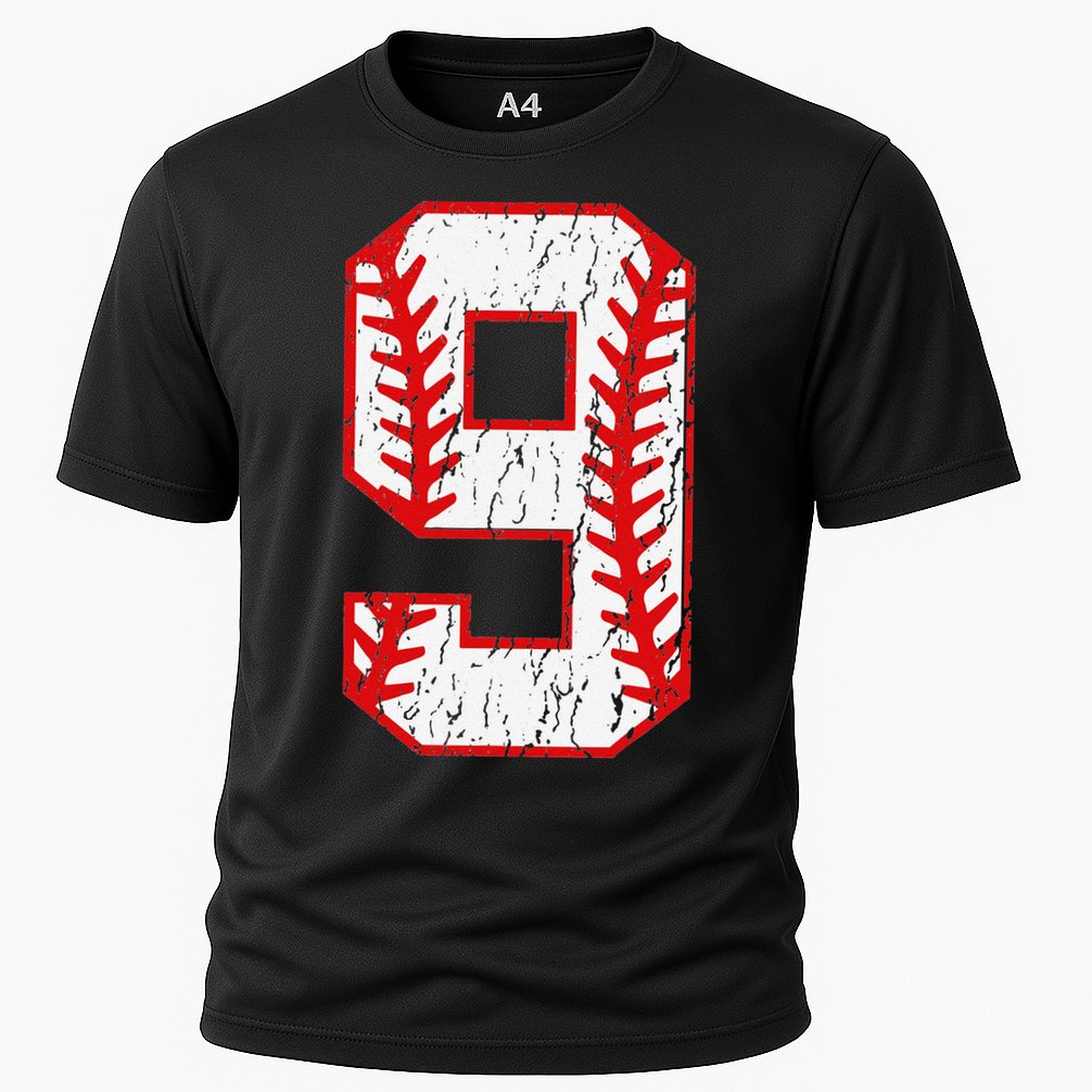 9th Birthday Baseball Big Number Nine 9 Year Old Cooling Performance Crew T-Shirt
