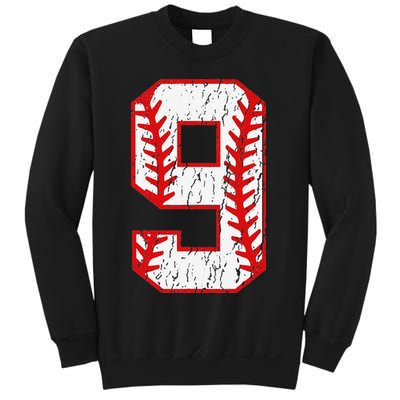 9th Birthday Baseball Big Number Nine 9 Year Old Sweatshirt