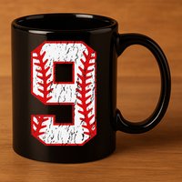 9th Birthday Baseball Big Number Nine 9 Year Old 11oz C Handle Ceramic Mug
