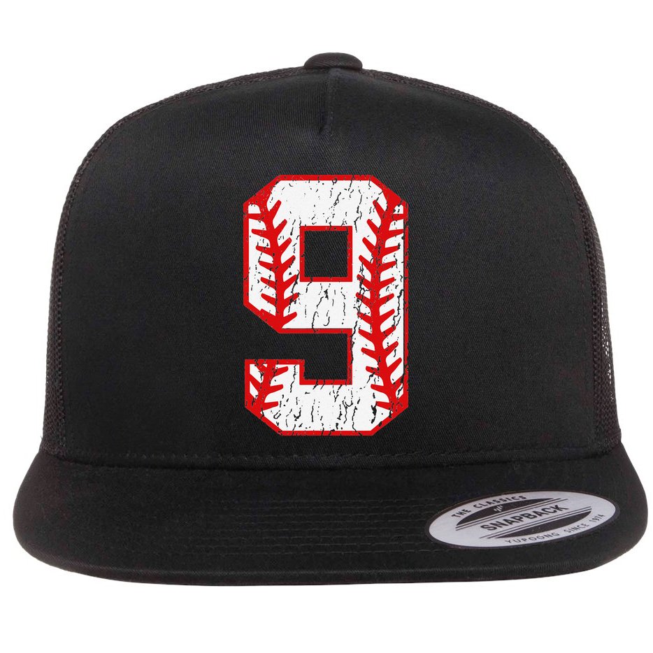 9th Birthday Baseball Big Number Nine 9 Year Old Flat Bill Trucker Hat