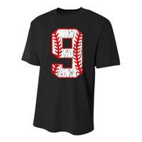 9th Birthday Baseball Big Number Nine 9 Year Old Youth Performance Sprint T-Shirt