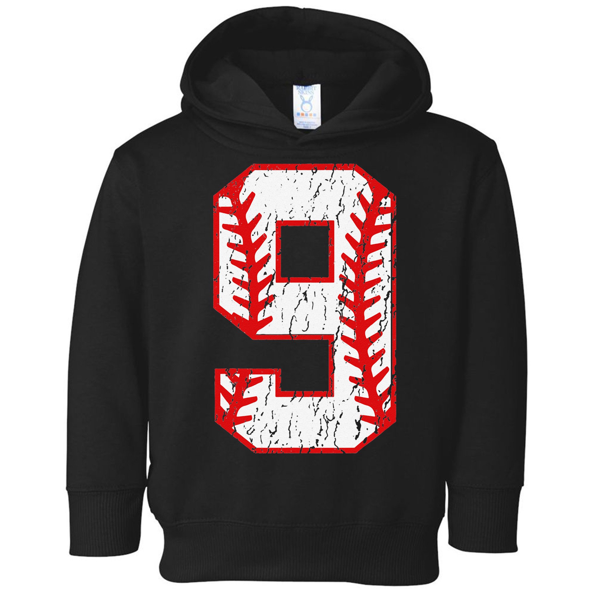 9th Birthday Baseball Big Number Nine 9 Year Old Toddler Hoodie