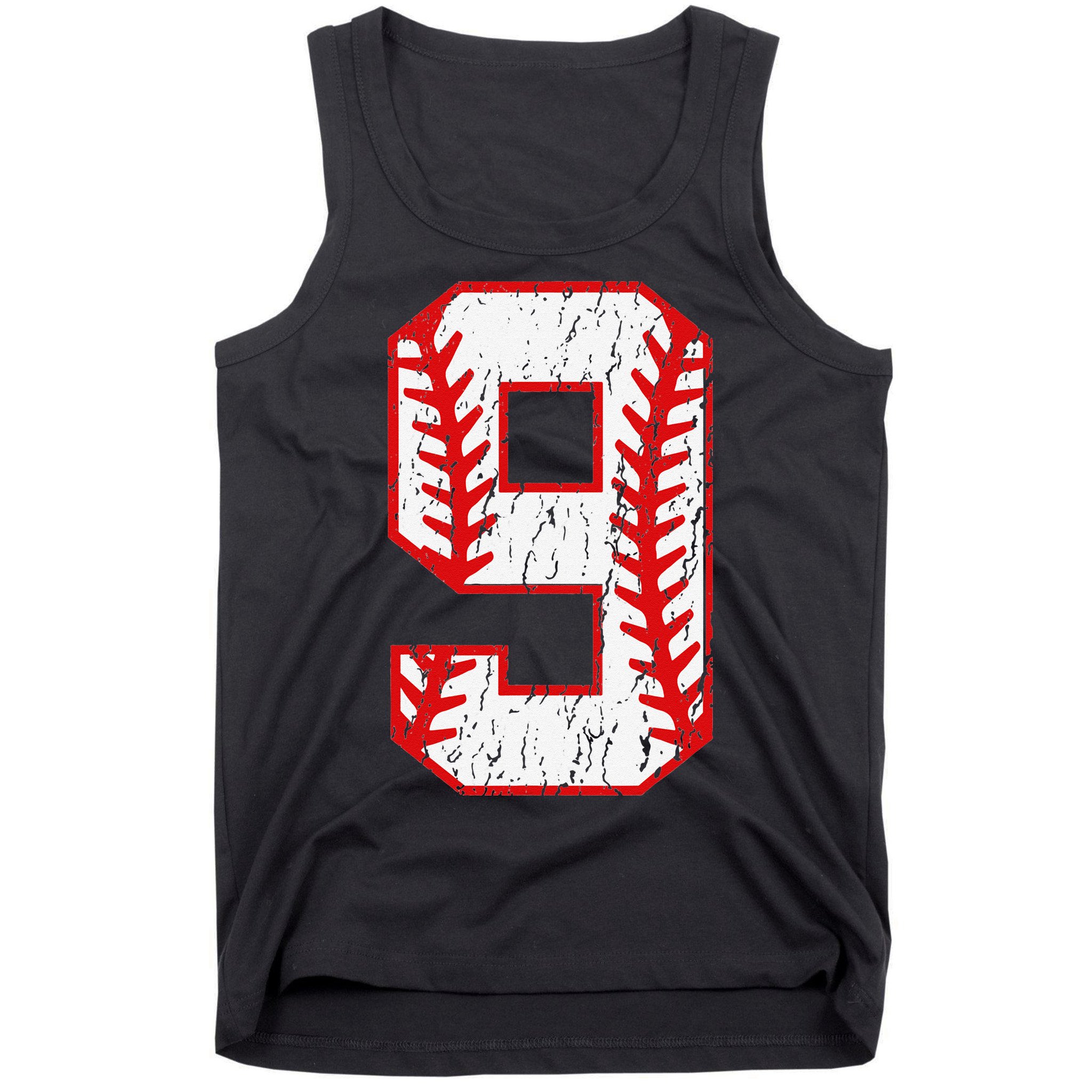 9th Birthday Baseball Big Number Nine 9 Year Old Tank Top