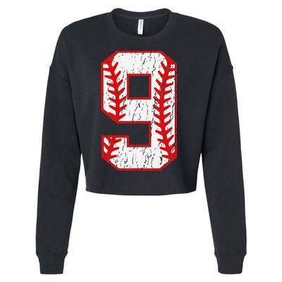 9th Birthday Baseball Big Number Nine 9 Year Old Cropped Pullover Crew