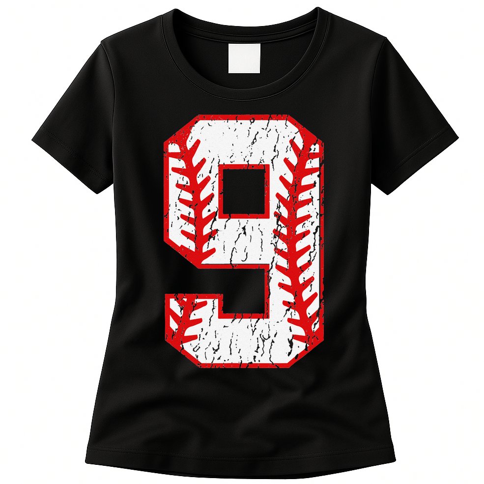9th Birthday Baseball Big Number Nine 9 Year Old Womens T-Shirt